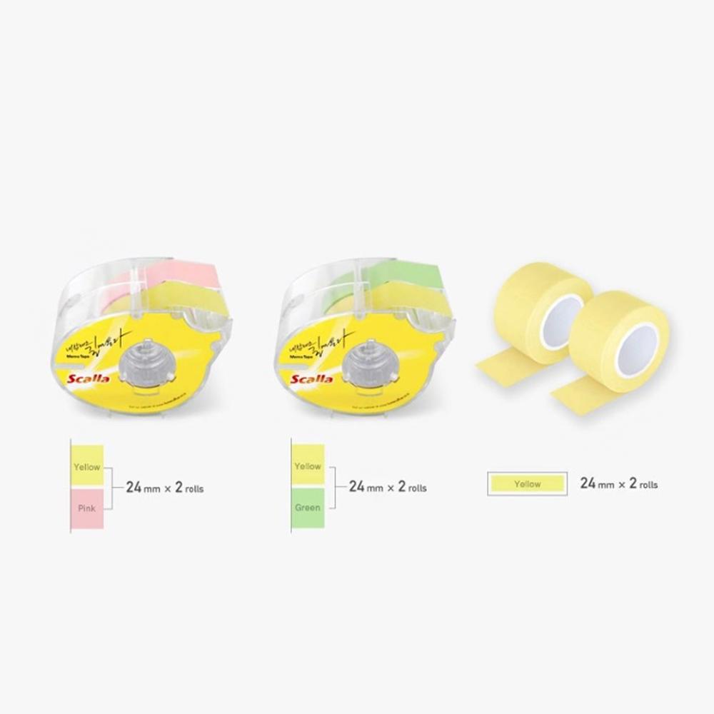 Scalla Memo Tape 24mm Set Sticky Note Adhesion Dispenser 3 Colors Labeling Office Supply Dispenser