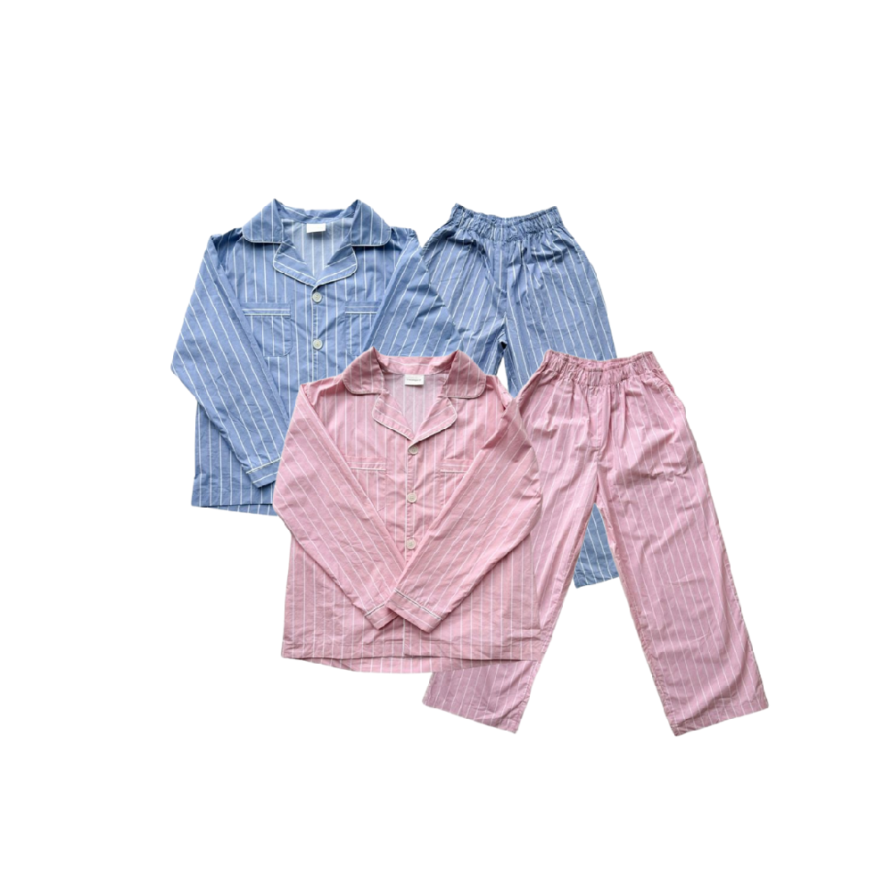 French Stripe Cotton Long Sleeves Pajama Set